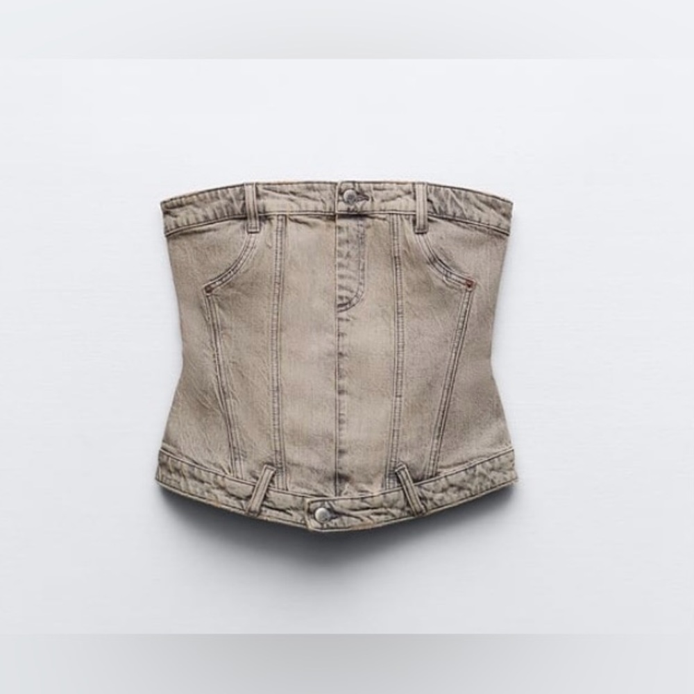 *Zara Strapless corset style light gray denim top*
